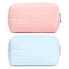 Picture of SOIDRAM 2 Pieces Makeup Bag Cute Cosmetic Bag Plush Pink Blue Checkered Makeup Pouch Coquette Travel Toiletry Bag Organizer Fluffy Makeup Brushes Puffy Storage Bag for Women