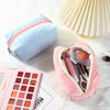 Picture of SOIDRAM 2 Pieces Makeup Bag Cute Cosmetic Bag Plush Pink Blue Checkered Makeup Pouch Coquette Travel Toiletry Bag Organizer Fluffy Makeup Brushes Puffy Storage Bag for Women