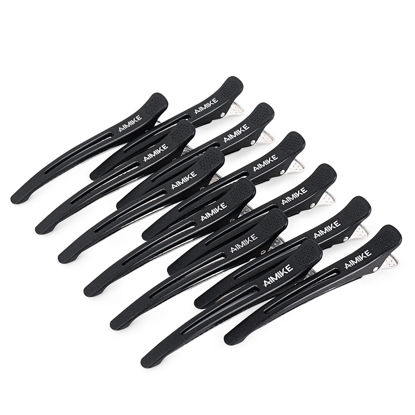 Picture of AIMIKE 12pcs Professional Hair Clips for Styling Sectioning, Non Slip No-Trace Duck Billed Hair Clips with Silicone Band, Salon and Home Hair Cutting Clips for Hairdresser, Women, Men - Black 4.3” Long