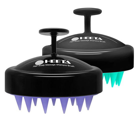 Picture of HEETA 2 Pack Hair Scalp Massager Shampoo Brush for Hair Growth, Hair Scalp Scrubber with Soft Silicone, Wet and Dry Hair Detangler (Turquoise & Purple)