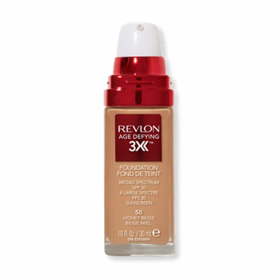 Picture of Revlon Liquid Foundation, Age Defying 3XFace Makeup, Anti-Aging and Firming Formula, SPF 30, Longwear Medium Buildable Coverage with Natural Finish, 050 Honey Beige, 1 Fl Oz