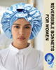 Picture of Satin Bonnet Silk Hair Bonnets for Women Curly Hair Wrap for Sleeping Cap Reversible Bonnet with Tie Band Night Cap Double Layer Sleep Cap for Curly Hair (Reversible Satin Bonnet (Blue)