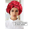 Picture of Satin Bonnet Silk Hair Bonnets for Women Curly Hair Wrap for Sleeping Cap Reversible Bonnet with Tie Band Night Cap (Double-Layer Satin Bonnet (Black + Red)