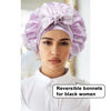 Picture of Satin Bonnet Silk Hair Bonnets for Women Curly Hair Wrap for Sleeping Cap Reversible Bonnet with Tie Band Night Cap Double Layer Sleep Cap for Curly Hair (Bean Paste + Light Purple)