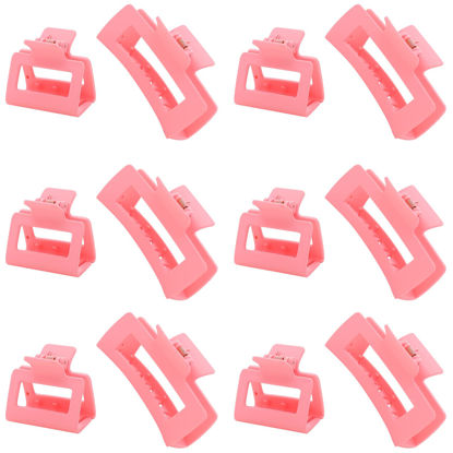 Picture of Alemaky 12 Pack Pink Square Claw Clips, Big and Small Neutral Rectangle Hair Claw Clips, Non-slip Matte Large Hair Clips for Women,Strong Hold jaw clip for Thick Thin Hair