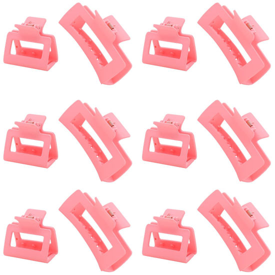 Picture of Alemaky 12 Pack Pink Square Claw Clips, Big and Small Neutral Rectangle Hair Claw Clips, Non-slip Matte Large Hair Clips for Women,Strong Hold jaw clip for Thick Thin Hair