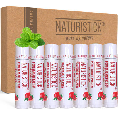 Picture of 7-Pack Pomegranate Lip Balm Gift Set by Naturistick. 100% Natural Ingredients. Best Beeswax Chapstick for Dry, Chapped Lips. Made in USA