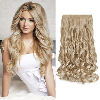 Picture of REECHO 24" 1-pack 3/4 Full Head Curly Wave Clips in on Synthetic Hair Extensions Hair pieces for Women 5 Clips 4.5 Oz Per Piece - Buttery Blonde