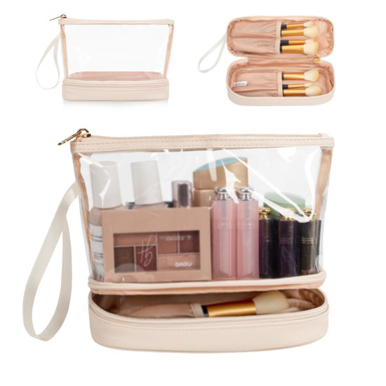 Picture of Ethereal Clear Makeup Bag, White Small Cosmetic Bag Travel Makeup Bag for Women TSA Approved Toiletry Bag Portable Makeup Pouch