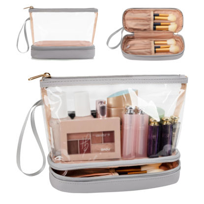 Picture of Ethereal Clear Makeup Bag, Light Grey Small Cosmetic Bag Travel Makeup Bag for Women TSA Approved Toiletry Bag Portable Makeup Pouch