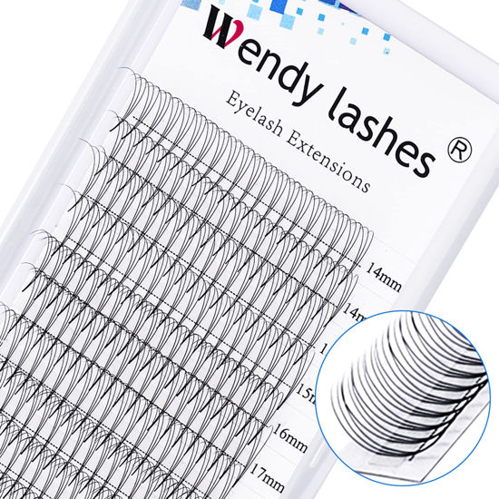 Picture of Premade Fans Eyelash Extensions 3D Volume Lash Extensions 0.07mm Thickness Short Stem Heat Bonded Premade Fans Russian Volume Pre-fanned Lash Extensions(3D-0.07-D, 14-20mm Mixed Tray)