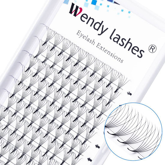 Picture of Eyelash Extension 11-18mm Length Premade Volume Eyelash Extensions Fan Lashes 6D Short Stem Premade Fans .10mm C/D Curl Russian Volume Lashes(6D-0.07-D, 16mm）