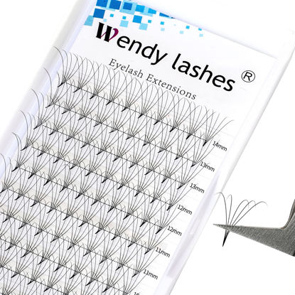 Picture of Premade Fans Eyelash Extensions C/D curl 0.07mm Mixed 8-14mm Russian Lashes Fans Soft Short Stem Volume Lash Extensions by WENDY LASHES (5D-0.07-D, 8-14mm Mixed Tray)