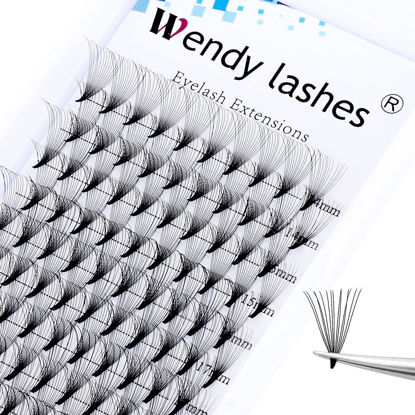 Picture of Premade Fans Eyelash Extensions 14D Volume Lash Extensions 0.07mm Thickness Short Stem Heat Bonded Premade Fans Russian Volume Pre-fanned Lash Extensions(14D-0.07-C, 14-20mm Mixed Tray)