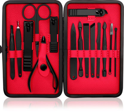 Picture of Utopia Care 15 Pieces Manicure Set - Stainless Steel Manicure Nail Clippers Pedicure Kit - Professional Grooming Kits, Nail Care Tools with Luxurious Travel Case (Red)