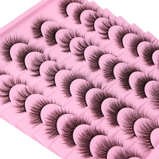 Picture of ALPHONSE False Lashes Pack Natural Look Wispy Fake Eyelashes 20 Pairs Cat Eye Lashes Wispies Faux Mink Spiky Manga Eyelashes Wholesale 5 Styles