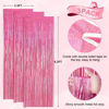 Picture of Voircoloria 3 Pack 3.3x8.2 Feet Laser Pink Foil Fringe Backdrop Curtains, Tinsel Streamers Birthday Party Decorations, Fringe Backdrop for Graduation, Baby Shower, Gender Reveal, Disco Party