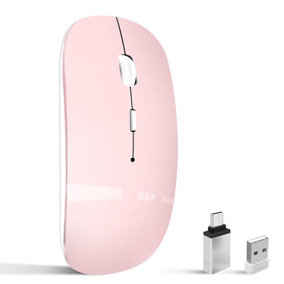 Picture of Vxeei Wireless Mouse for Laptop, Bluetooth Mouse for MacBook Pro/Air/Mac/iPad/Chromebook/Computer -Rechargeale Dual Mode(USB 2.4Ghz + Bluetooth 5.2) Silent Cordless Mouse with USB C Adapter,Pink