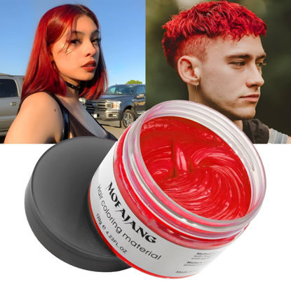 Picture of VOLLUCK Red Hair Wax Pomades 4.23 oz - Natural Hair Coloring Wax Material Disposable Hair Styling Clays Ash for Cosplay, Party,Performance (Red)