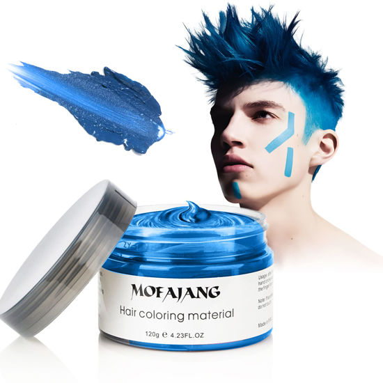 Picture of VOLLUCK Blue Hair Color Wax Pomades 4.23 oz - Natural Hair Coloring Wax Material Disposable Hair Styling Clays Ash for Cosplay, Party (Blue)