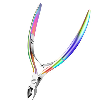 Picture of Cuticle Trimmer with Cuticle Pusher, XUNXMAS Cuticle Remover Cutter Nipper Scissor and Triangle Cuticle Nail Pusher Peeler Scraper, Durable Dead Skin Clipper Manicure Pedicure Tools (Colorful Scissor)