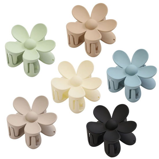 Picture of 6PCS Matte Flower Claw Clips, Large Big Cute Dasiy Non Slip Strong Hold For Thick Thin Hair, Accessories For Women Girls Gifts, 6 Colors