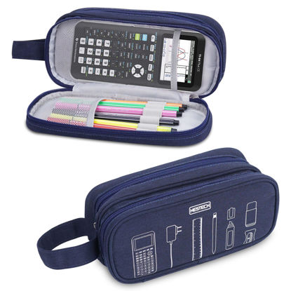 Picture of HESTECH Travel Case for Texas Instruments TI-84 Plus CE/TI-84 Plus/TI-83 Plus CE/Casio fx-9750GII Color Graphing Calculator, Extra Zipped Pocket fit Charging Cable, Charger, Manual,Navyblue