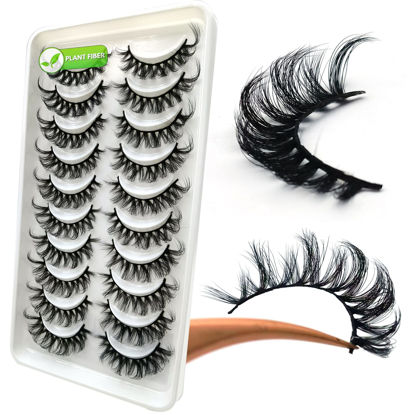 Picture of 3d Plant Fibre Russian Strip Lashes, D Curl Lash Strips, Natural False Lashes Mink, Wispy Fake Lashes, D Curl Strip Lashes, Natural Wispies Mink Eyelashes, Faux Mink Eyelashes Natural Look(DC04)