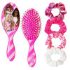 Picture of Barbie Hair Accessory 5 Pcs Set - 1 Regular 9 inch Hair Brush For Girls + 4 Scrunchies For Kids - Babrie Hair Accessories For Girls Detangling Brush Elastic Hair Ties Ropes Scrunchies Ages 3+