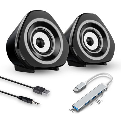 Picture of Computer Speakers Pair,Wired PC Speakers Powered by USB, Small PC Speaker, Mini Sound Bar with HiFi-Quality Sound, Loud Volume, Rich Bass for Windows PCs, Desktop, Monitor, Laptops (S20-Type-C)