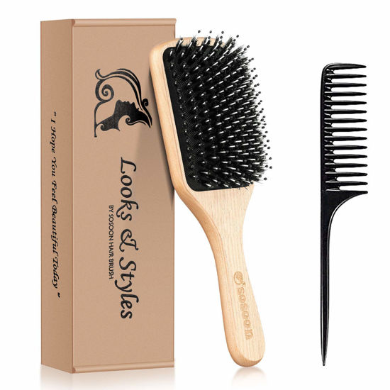  Hair Brush, Sosoon Boar Bristle Paddle Hairbrush for Long  Short Thick Thin Curly Straight Wavy Dry Hair for Men Women Kids, No More  Tangle, Giftbox & Tail Comb Included 