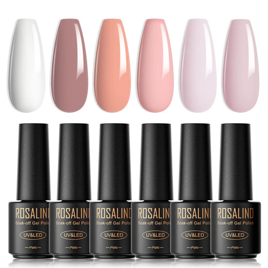 Picture of ROSALIND Gel Nail Polish Set, Nude 6 Colors Neutral Gel Polish Skin Tone Gentle Pink Nude Nail Polish Gel Starter Set Long Lasting Soak Off All Season White Gel Nail Polish LED Manicure DIY Salon Gifts