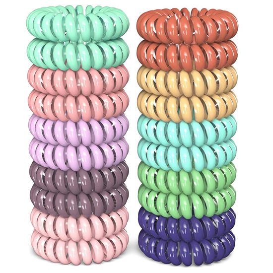 Picture of Teqifu 20 Pack Hair Elastics, No Crease Spiral Hair Ties Hair Bands Multi Color Waterproof Phone Cord Hair Scrunchies Hair Coils Accessories for Women Girls…