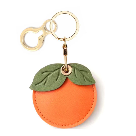 Picture of Leather Keychain Holder Case Compatible with Apple AirTag, Cute Protective Air Tag Cover with Keychain Ring, Anti-Scratch Finder GPS Tracker Case for Wallet Keys(Persimmon)