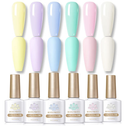 Picture of Born Pretty Pastel Gel Nail Polish Set Spring Summer Gel Polish Sweet Color Gel Polish 2023 Easter Soft Pink Yellow Purple Blue Green Colors Collection 10ML 6PCS Nail Art Gift Box