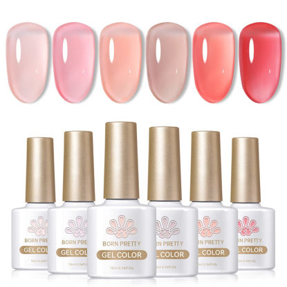 Picture of Born Pretty Jelly Gel Nail Polish Set Sheer Nude Pink Gel Polish Crystal Transparent Gel Polish Kit Nail Art Varnish Manicure Collection Gift Set 10ML 6PCS