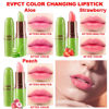 Picture of evpct 3Pcs Aloe Vera Strawberry Peach Pink Color Changing Lipstick Tinted Lip Color Balm Gloss Tint Set Green Magic PH Mood Kids Lipstick Color Changing Crystal Flower Jelly Lipstick Korean Makeup