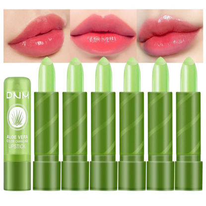 Picture of evpct 6Pcs Aloe Vera Tinted Lip Balms PH Lip Color Changing Lipstick Balm Stain Gift Set Queen for Women Girls Korean Mood Long Lasting Color Change Light Pink Lipstick Lip Tint Plumper Gloss