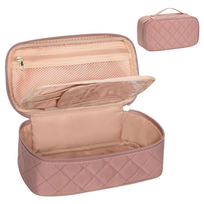 Picture of OCHEAL Small Makeup Bag,Portable Cute Travel Makeup Bag Pouch for Women Girls Makeup Brush Organizer Cosmetics Bags with Compartment-Rhombus Pink