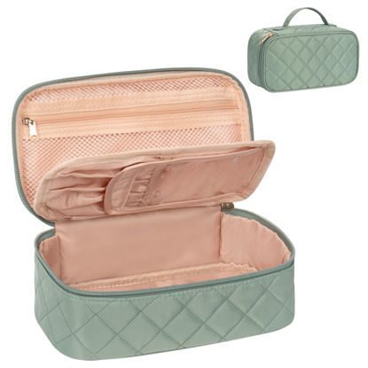 Picture of OCHEAL Small Makeup Bag,Portable Cute Travel Makeup Bag Pouch for Women Girls Makeup Brush Organizer Cosmetics Bags with Compartment-Rhombus Green