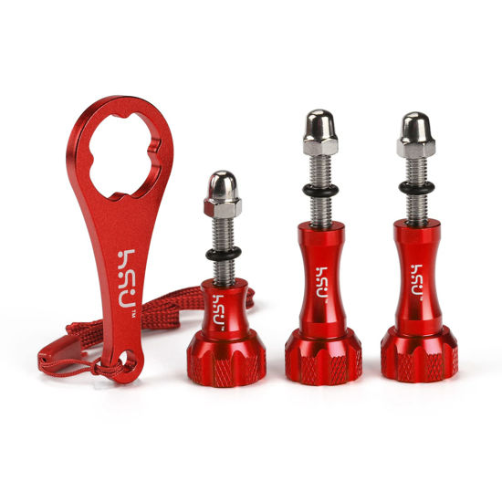 Picture of HSU Aluminum Thumbscrew Set + Wrench for Gopro Session, Hero 11, 10, 9, 8, 7, 6, 5, 4, 3, AKASO Campark and Other Action Cameras (3pcs,Red)