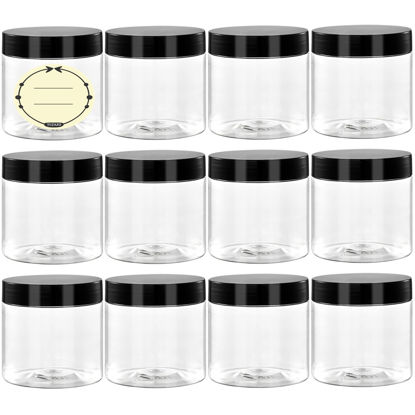 Picture of TUZAZO 4 Oz Plastic Container Jars with Lids and Labels BPA Free, Empty Round Clear Cosmetic Containers Plastic Slime Jars for Lotion, Cream, Ointments, Body Butter, Makeup, Travel Storage (12 Pack)