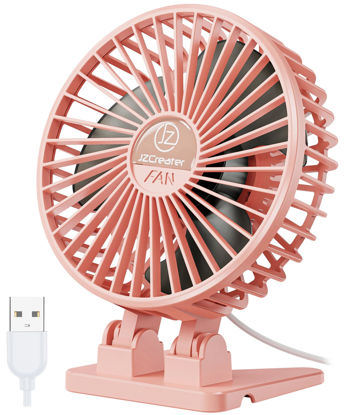 Picture of JZCreater USB Desk Fan, Mini Fan Portable, 3 Speeds Desktop Table Cooling Fan, Plug in Power Fan, Rotation Strong Wind, Quiet Personal Small Fan for Home Desktop Office Travel Bedroom, Pink