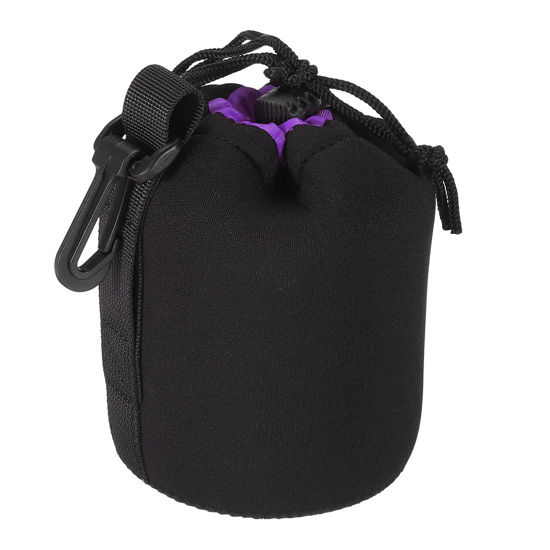 Picture of PATIKIL Camera Lens Bag, 3.3" IDx5.5 H Drawstring Lens Pouch with Thick Protective Neoprene, Lens Case for DSLR Camera Lens, Water Coffee Cups, Black, Purple