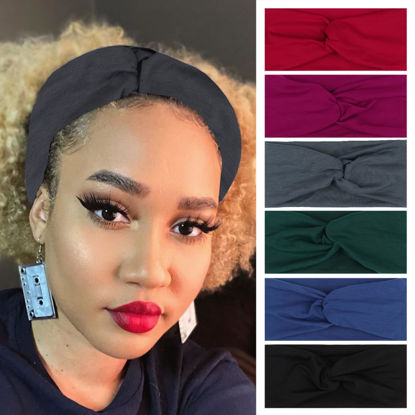 Picture of XTREND 6 Pcs Women's Headbands Twisted Cross Elastic Headbands Yoga Headbands Non-Slip Sweat Soft Headbands Solid Color Simple Versatile Hair Accessory Headbands