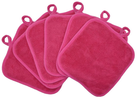 Picture of BloomSesame Makeup Remover Cloths for Face, Eye, Lips - Reusable Makeup Remover Pads Soft Microfiber Facial Cleansing Cloths 8 x 8 inch 6 Pack (Dark Pink)