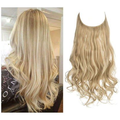 Picture of SARLA Dirty Blonde Invisible Wire Hair Extensions Highlight 22 Inch Long Wavy Curly Synthetic Hair Piece for Women Adjustable Transparent Headband No Clip