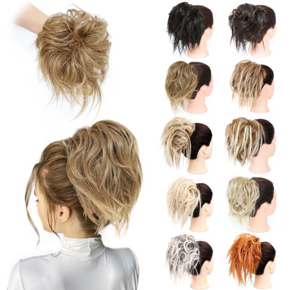 Picture of MORICA Tousled Updo Messy Bun Hair Piece Hair Extension Ponytail with Elastic Rubber Band Updo Wavy Bun Extensions Synthetic Hair Extensions Scrunchies Chignons Hairpiece for Women