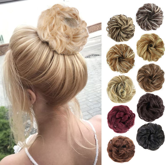 Picture of MORICA 1PCS Messy Hair Bun Hair Scrunchies Extension Messy Synthetic Chignon for Women Updo Hairpiece (Pale Golden Blonde & Bleach Blonde Mixed#)