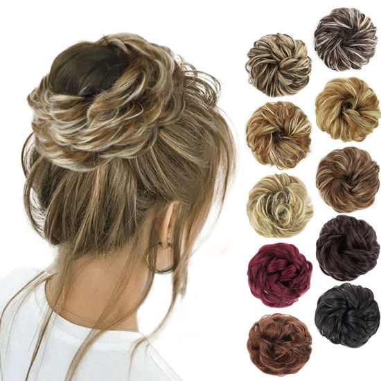 Picture of MORICA 1PCS Messy Hair Bun Hair Scrunchies Extension Curly Wavy Messy Synthetic Chignon for Women (12AH613(Light Golden Brown & Lightest Blonde))